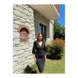 mervekiymatco Epril Kruvaze Yaka Midi Boy Kalem Elbise 58706 SİYAH M