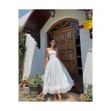 mervekiymatco Kadın Eteği Tül Detaylı Askılı Abiye/Nikah/Mezuniyet Midi Boy Elbise BEYAZ XL