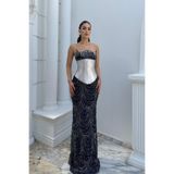 mervekiymatco Leyan Boncuk İşleme Korse Detay Abiye 309 Lacivert M