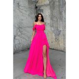 mervekiymatco Madonna Yaka İp Askılı Yırtmaçli Abiye 9553 FUŞYA XS