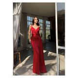mervekiymatco Nathalie İp Askılı Çiçek Tasarım Abiye 1018 Kırmızı M