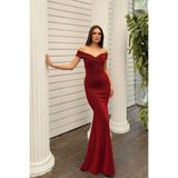 mervekiymatco Nora Kayık Yaka Simli Kumaş Abiye 583161 Bordo S