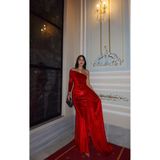 mervekiymatco Rosabella Tek Kol Simli Abiye 582269 Kırmızı M