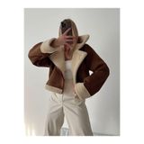 mervekiymatco Yeni Sezon Peluş Crop Kaban Kahverengi S