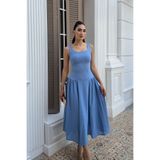 mervekiymatco Yıldız Kalın Askılı Midi Elbise 1112 Bebe Mavisi XL
