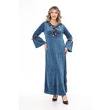mervemoda Kadın Lacivert yaka püskül detaylı uzun kadife elbise