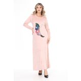 mervemoda Kadın Pudra ön nakış detraylı uzun kadife elbise