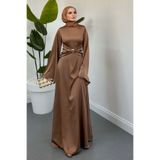 MERVEN AKYÜZ Parma Tokalı Saten Abiye Camel