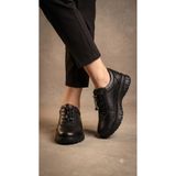MERVESTORE Kadın Hakik Deri Esnek Bağcıklı Kalın Taban Ortopedik Günlük Yürüyüş Ayakkabısı & Sneaker