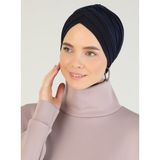 Mervin Şal Lacivert Çapraz Üç Bantlı Hazır Türban %100 Polyester Şık Tasarım - Standart