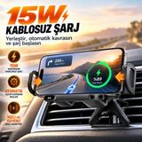 Merwish 15W Kablosuz Şarjlı Araç Içi Telefon Tutucu, Otomatik Kavramalı, Katlanabilir Telefon Uyumlu, 90° Dönebilir Havalandırma Telefon Tutacağı - Siyah