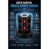Merwish Akım Korumalı Kule Priz, 3680W 16A, 8 Topraklamalı Ac Priz, 1 Usb-A, 2 Type-C, Üst LED Aydınlatmalı Masaüstü Çoklu Priz