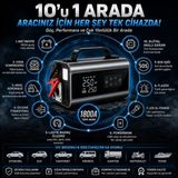 Merwish Akü Takviye Cihazı 18000MAH Hava Kompresörü Powerbank Süpürge Üfleme 10'u 1 Arada 150 Psı 1800A - CS69PLUSMAX