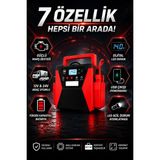 Merwish Akü Takviye Cihazı 3000A 12V/24V Araç Marş Basma Powerbank LED Fener Dijital Ekran 50000MAH HJ-007 - Siyah Kırmızı