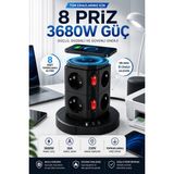 Merwish Kablosuz Şarjlı Uzatma Kule Piriz 3680W 16A 230V, 8 Topraklamalı Ac Priz, 10W Qi Şarj, 1 Usb-A ve 2 Type-C Masaüstü Çoklu Priz