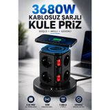 Merwish Kablosuz Şarjlı Uzatma Kule Priz 3680W 16A 230V, 8 Topraklamalı AC Priz, 10W Qi Şarj, 1 USB-A ve 2 Type-C Masaüstü Çoklu Priz