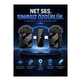 Merwish Kablosuz Yaka Mikrofonu 2 Kişilik Type-C & Lightning Uyumlu 2.4G Kablosuz Gürültü Engelleme Vlog Canlı Yayın Kamera Mikrofonu F15-2
