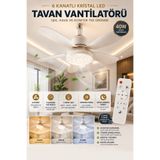 Merwish Tavan Vantilatörü 6 Kanatlı LED Aydınlatmalı 3 Kademeli Hız 3 Renk Işık Dimmer Özellikli Kristal Görünümlü