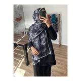 Merwiss Rose Gül-Etnik Desen Siyah Şal