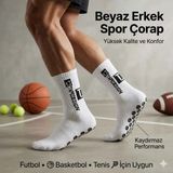 mery Kaydırmaz Çorap 3’lü Futbol Basketbol Tenis Erkek Spor Çorap, Beyaz, Kaymaz Çorap Tabanlı, D - Standart - Renkli
