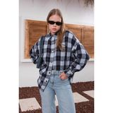 Mery Mery Boutique Pamuklu Ekose Oduncu Kadın Gömlek Oversize - Lacivert