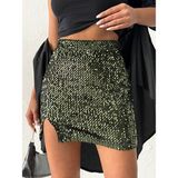Mery Mery Boutique Payetli Mini Yırtmaçlı Etek - Yeşil