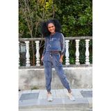 mery Moda Kadın Kadife Kapşonlu Eşofman Takım Gri Beruflic - XL