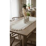 Mery Tekstil %100 Pamuk Ham Keten 40x110 CM Fırfırlı Oval Runner