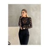MERYEM SARE Kadın Uzun Kollu Transparan Çıtçıtlı Bodysuit Bluz