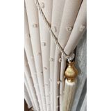 MERYKAR HOME COLLECTİON Keten Dokulu Ponponlu Krem-Bej Pano Fon Perde Lüks -Yan Braçol Hediyeli TEK KANAT 1/3 Sık Pileli