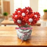 Merz Design Decor Dekoratif Beton Saksıda %100 Doğal Soya Wax Papatya Mum Buketi - Kırmızı