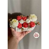 Merz Design Decor Dekoratif Beton Saksıda Sevgililer Günü Özel %100 Doğal Vegan Soya Wax Şakayık Bahçesi Mum Buketi - Çok Renkli