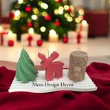 Merz Design Decor Dekoratif Çizgi Tabakta Sarmal, Silindir Geyik ve Tekli Ren Geyiği Yılbaşı Vegan Soya Wax Mum Seti - Çok Renkli