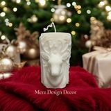 Merz Design Decor Dekoratif Yılbaşı Geyik Temalı Kabartmalı Silindir %100 Doğal Vegan Soya Wax Mum - Beyaz