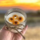 Merz Design Decor El Yapımı Doğal Soya Wax Ayçiçek Temalı Kavanoz Vegan Mum - 1 Adet