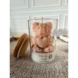 Merz Design Decor Kalpli Ayıcık Teddy Bear Candle %100 Doğal Vegan Soya Wax Kapaklı Kavanoz Mum - Krem