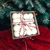 Merz Design Decor Kraft Kutuda Yılbaşı Yeni Yıl Noel Için 4 Lü Mini Hediyelik Bubble %100 Doğal Soya Wax Mum Set - Beyaz