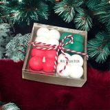 Merz Design Decor Kraft Kutuda Yılbaşı Yeni Yıl Noel Için 4 Lü Mini Hediyelik Bubble %100 Doğal Soya Wax Mum Set - Çok Renkli