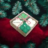 Merz Design Decor Kraft Kutuda Yılbaşı Yeni Yıl Noel Için 4 Lü Mini Hediyelik Bubble %100 Doğal Soya Wax Mum Set - Yeşil