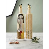 Mes Reves 750 ml Büyük Boy Cam Yağdanlık Sirkelik 2 Li Set – Kadın ve Sarı Çizgili Dekoratif Zeytinyağı Şişesi – Modern Mutfak Aksesuarı