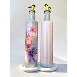 Mes Reves 750 ml Cam Yağdanlık Sirkelik 2 Li Set – Pembe Çizgili Dekoratif Zeytinyağı Şişesi – Modern Mutfak Aksesuarı