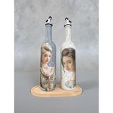 Mes Reves 750 ml Vintage Desenli El Yapımı Cam Yağdanlık Sirkelik Seti – Dekoratif Mutfak & Masa - Yeşil - Bej