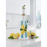 Mes Reves Design 500 ml Akdeniz Mutfağı Dekoratif Limon Kabartmalı Mavi Çizgli El Yapımı Cam Yağdanlık - Gold Başlıklı - Sarı - Beyaz - Yeşil