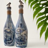 Mes Reves Design Beyaz Sunum Stantlı Çini Desenli Mavi Japon Izleri Şarap Şişesi Yağdanlık Seti Mutfak Dekoru
