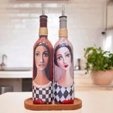 Mes Reves Design El Yapımı Ekoseli Kadın 750 ml Zeytinyağı Sıvıyağ Şişesi Yağdanlık Yağlık Sirkelik Sosluk 2'li Set - Ten Rengi