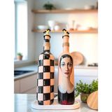 Mes Reves Design Kadın Tasarımlı 750 ml Zeytinyağı Sıvıyağ Şişesi Yağdanlık Yağlık Sirkelik Sosluk 2'li Set - Somon