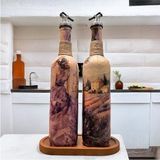 Mes Reves Design Lila Kadın Desenli 750 ml Zeytinyağı Sıvıyağ Şişesi Yağdanlık Yağlık Sirkelik Sosluk 2'li Set - Eflatun