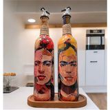 Mes Reves Design Renkli Kadın Desenli 750 ml Zeytinyağı Sıvıyağ Şişesi Yağdanlık Yağlık Sirkelik Sosluk 2'li Set - Sarı