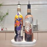 Mes Reves Design Renkli Kadın Tasarımlı 750 ml Zeytinyağı Sıvıyağ Şişesi Yağdanlık Yağlık Sirkelik Sosluk 2'li Set - Gri