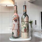 Mes Reves Design Siyahi Kadın ve Kaktüs Desenli Özel Tasarım Yağdanlık-Sirkelik Sosluk Seti- Ev ve Mutfak Dekoru - Krem